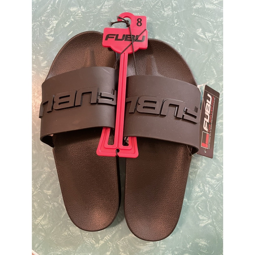 Fubu Mens Athletic Sport Cushion Court Slide Sandals Black Size 8 NEW With Tags